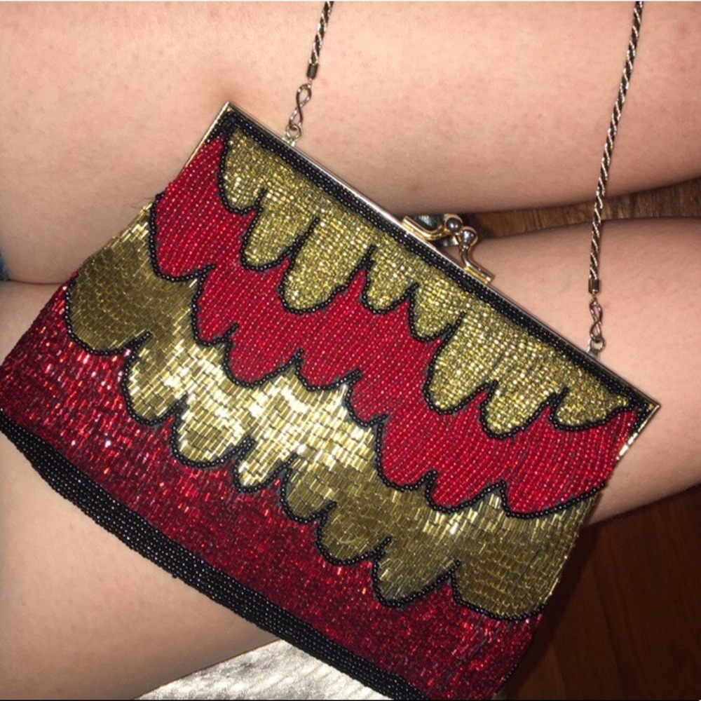 hand beaded flame clutch